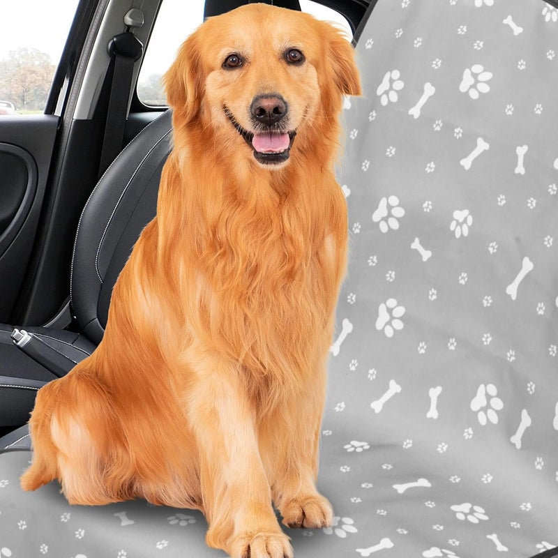 Pet Car Seat Cover Waterproof Front Seat Protector Gray Paw Print 110x50cm for Small Dogs Travel Mat - Image 4