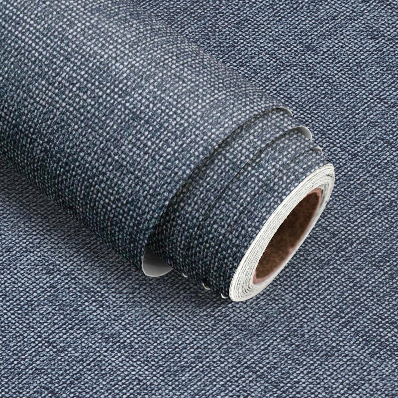 lenify Blue Grasscloth Peel and Stick Wallpaper Textured Contact Paper 15.7in x 393.7in Denim Blue Faux Linen Wallpaper Vintage Grasscloth Self Adhesive Removable Wall Paper for Cabinets Decor Vinyl - Image 1