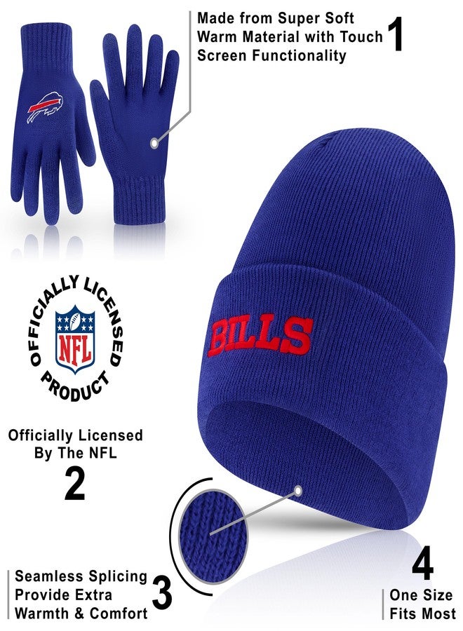 Ultra Game Youth NFL Official Super Soft Winter Beanie Knit Hat with Extra Warm Touch Screen Gloves, Buffalo Bills, Team Color, One Size - Image 2
