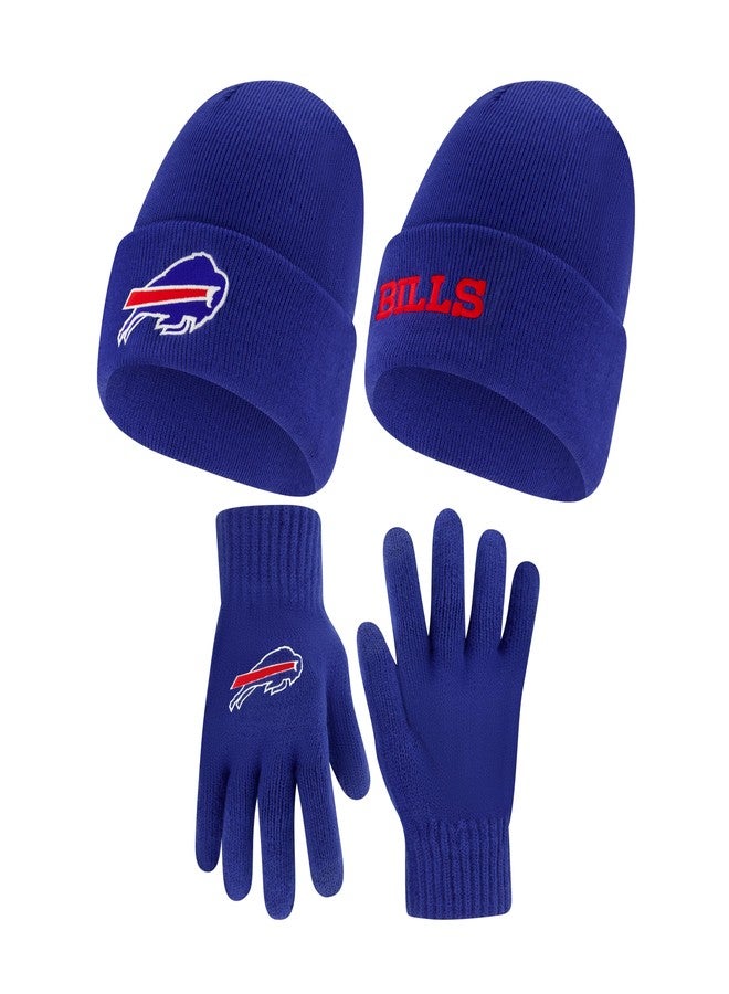 Ultra Game Youth NFL Official Super Soft Winter Beanie Knit Hat with Extra Warm Touch Screen Gloves, Buffalo Bills, Team Color, One Size - Image 1