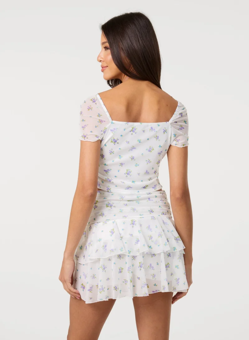 بينك فانيلا Ditsy Dot Mesh Cap Sleeve Butterfly Hem Top