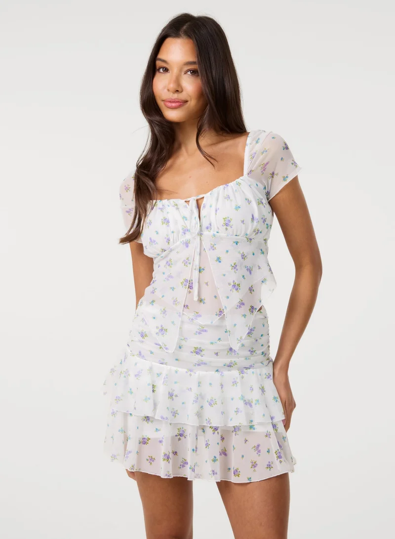 بينك فانيلا Ditsy Dot Mesh Cap Sleeve Butterfly Hem Top