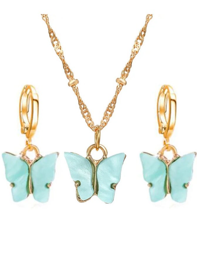 Generic Modern necklace and earrings with butterfly design distinctive and unique accessory gold and black color 