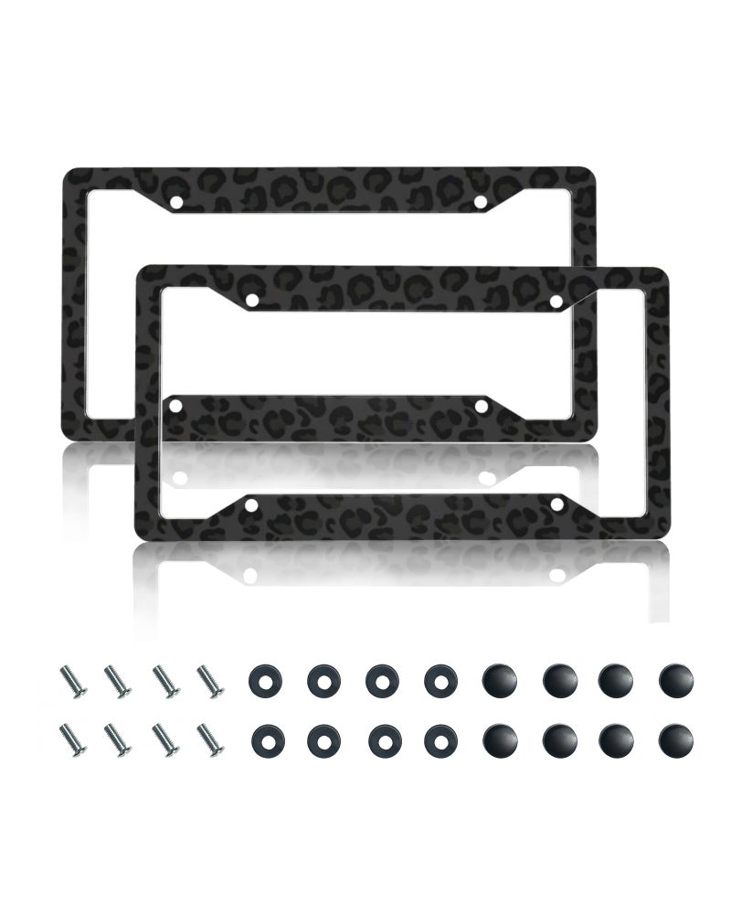 CTVSLFU License Plate Frame 2 Pack Aluminum Metal Rust-Proof Front & Rear Car Tag Holder with 4 Holes, Universal Car Accessories with Screws for Men & Women - 001 Black Leopard - Image 1