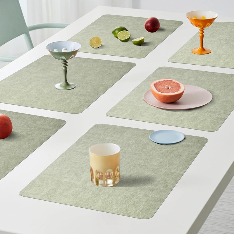 Maxpearl Faux Leather Placemats Set of 6  Waterproof  Wipe Clean  Heat Resistant  Anti Slip Dining Table Place Mats Suitable for Indoor  Outdoor Use 17x12 Sage Green - Image 2