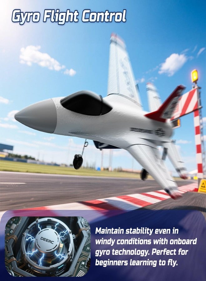 DEERC طائرة دييرك F16 ثندربيردز RC، طائرة مقاتلة تعمل بالتحكم عن بعد 3CH، طائرة شراعية مزودة بمثبت جيروسكوب 6 محاور بتردد 2.4GHz مع بطاريتين، سهلة الطيران للمبتدئين والأطفال والبالغين - Image 4