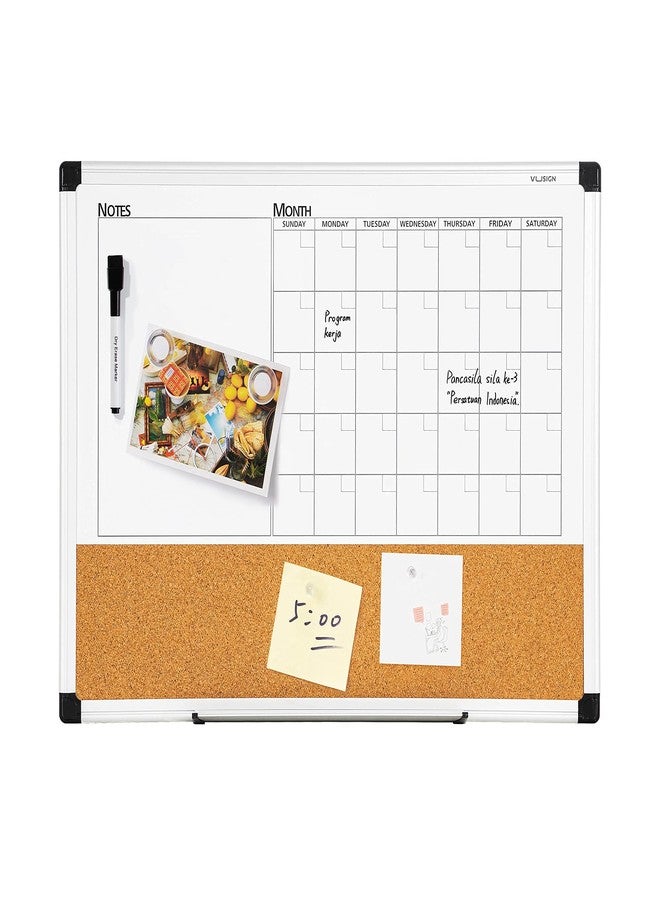 VUSIGN Monthly Calendar Whiteboard Dry Erase Cork Board Combo, 18" x 24" Planning Board, Silver Aluminium Frame - Image 2