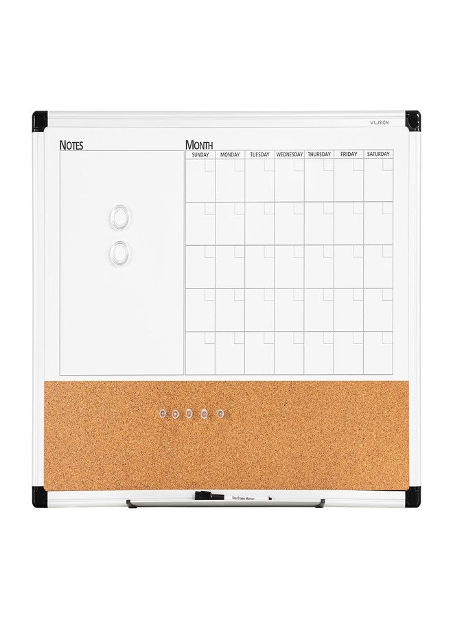 VUSIGN Monthly Calendar Whiteboard Dry Erase Cork Board Combo, 18" x 24" Planning Board, Silver Aluminium Frame - Image 1