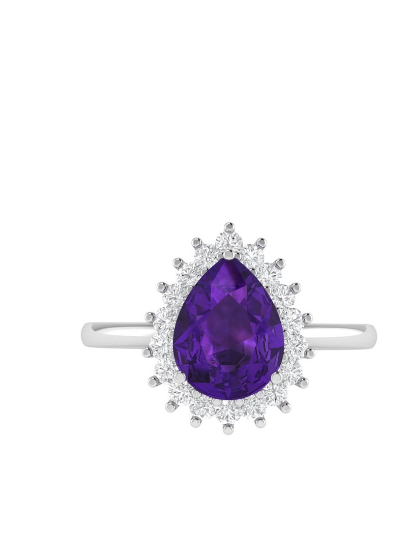 Capri Gold Diana Pear Amethyst and Sparkling Diamond Ring in 18K White Gold  - Image 1