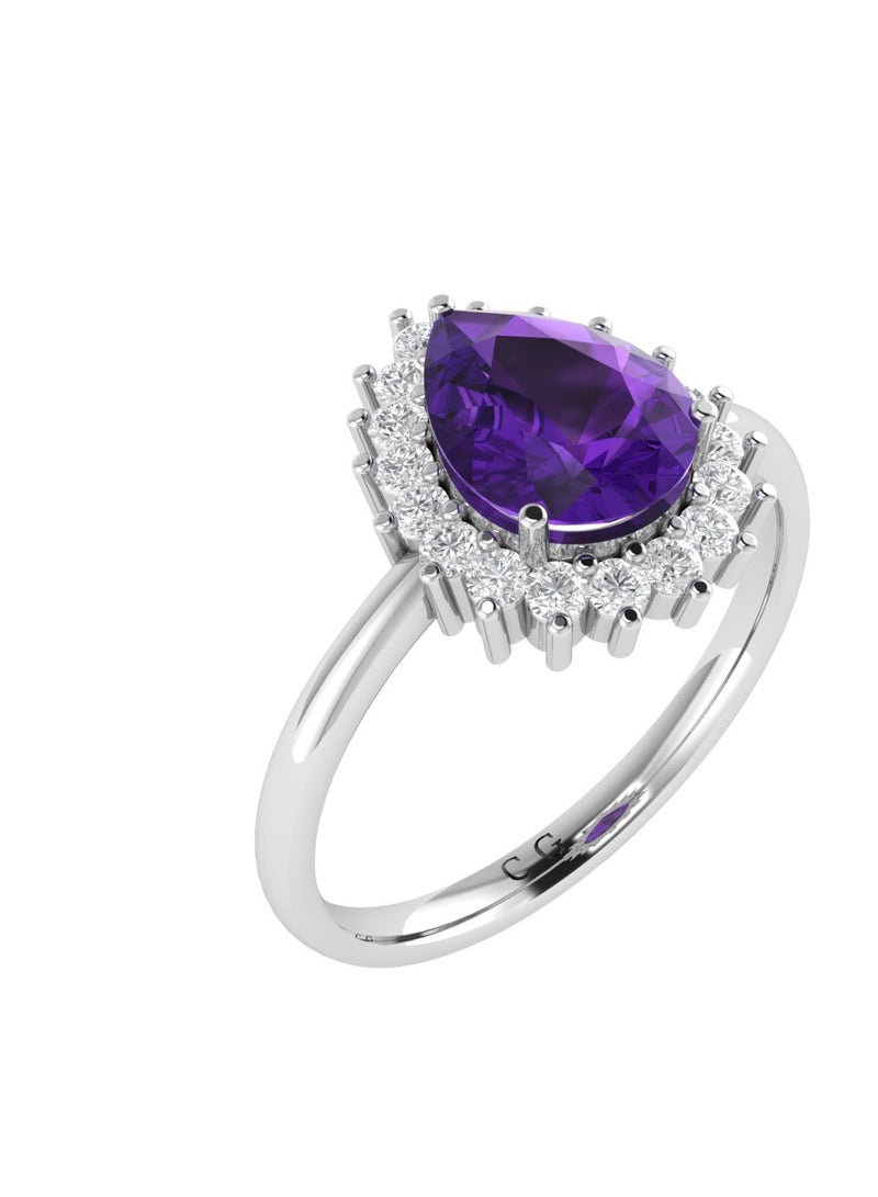 Capri Gold Diana Pear Amethyst and Sparkling Diamond Ring in 18K White Gold  - Image 2
