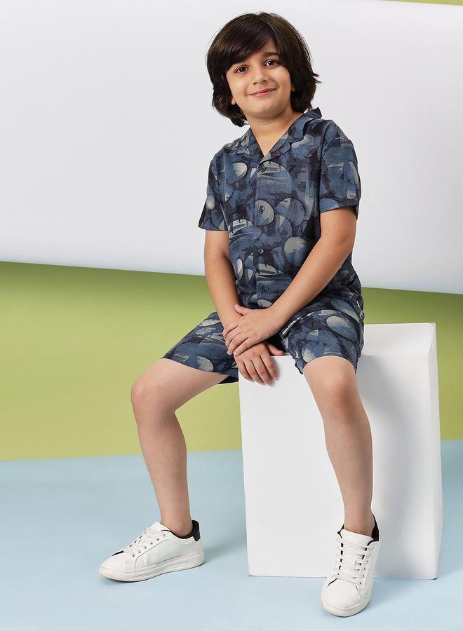 Stylo Bug Boys Printed Collar Neck Casual Shirt And Shorts Set - Image 2