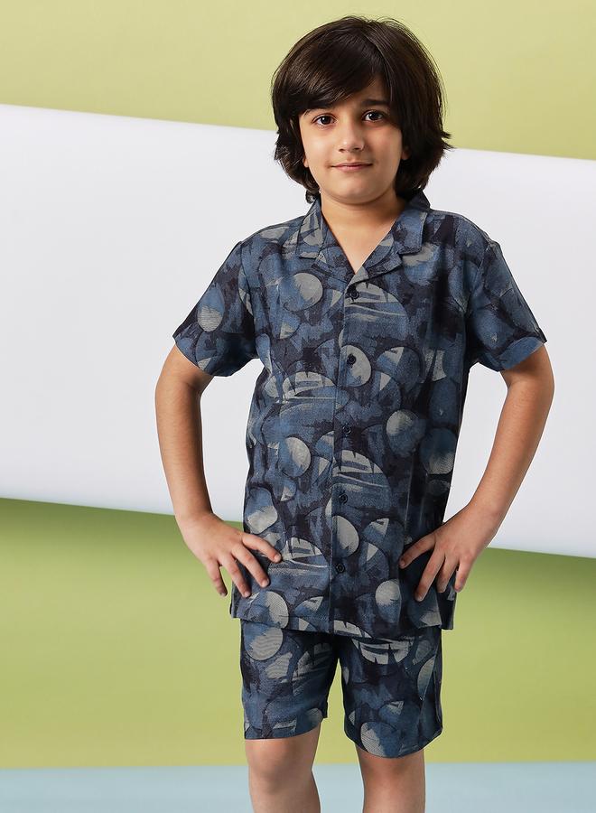 Stylo Bug Boys Printed Collar Neck Casual Shirt And Shorts Set - Image 1