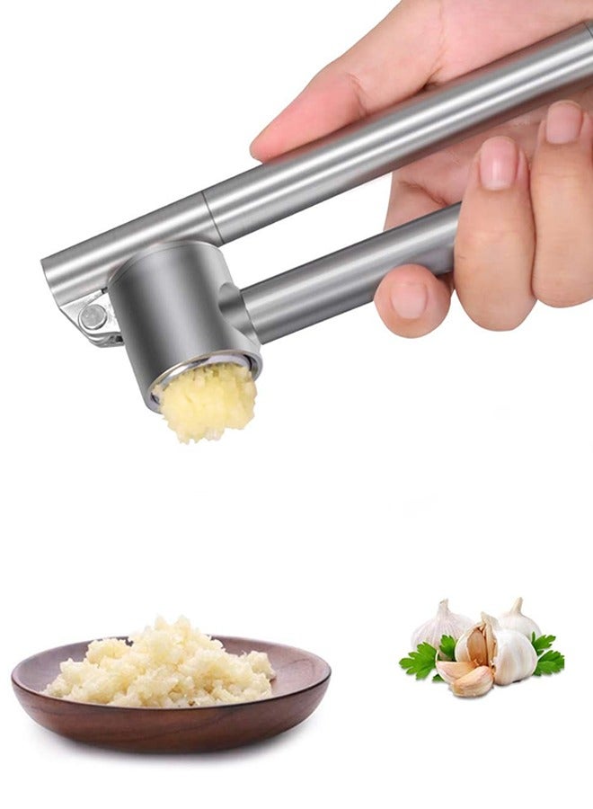 Stainless Steel  Zinc Alloy Multi-Function Garlic Press Set - Extended Garlic Crusher, Peeler  Masher for Home Kitchen Use - Image 1