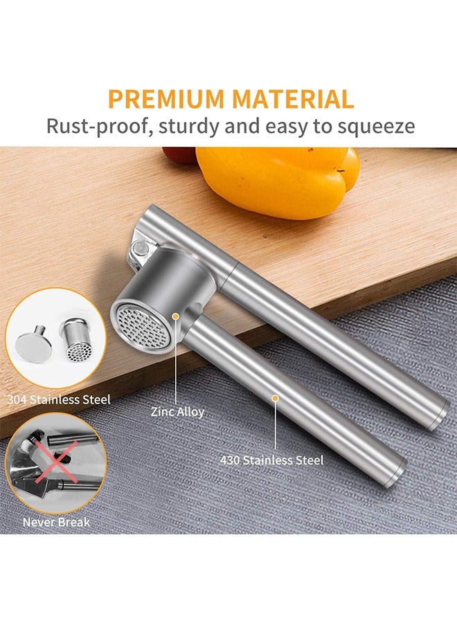 Stainless Steel  Zinc Alloy Multi-Function Garlic Press Set - Extended Garlic Crusher, Peeler  Masher for Home Kitchen Use - Image 5