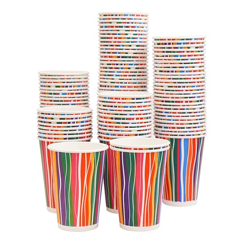 PARICOTT 300ml – 50 Cups | Multi Stripe Printed Paper Cups | Disposable Use & Throw Glasses for Tea, Coffee, Juice, Water, Wine, Cocktail, Party, Travel, Wedding, Events – Eco-Friendly - Image 1