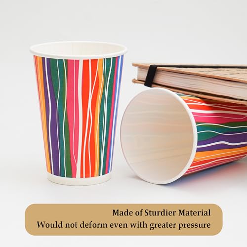 PARICOTT 300ml – 50 Cups | Multi Stripe Printed Paper Cups | Disposable Use & Throw Glasses for Tea, Coffee, Juice, Water, Wine, Cocktail, Party, Travel, Wedding, Events – Eco-Friendly - Image 3