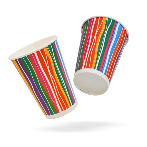 PARICOTT 300ml – 50 Cups | Multi Stripe Printed Paper Cups | Disposable Use & Throw Glasses for Tea, Coffee, Juice, Water, Wine, Cocktail, Party, Travel, Wedding, Events – Eco-Friendly - Image 2