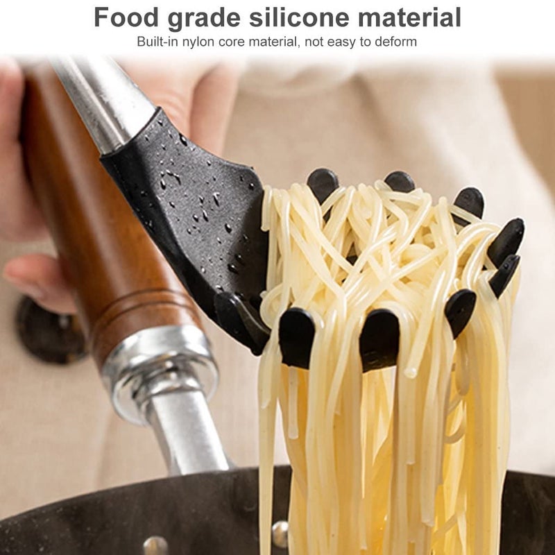 Baskety Baskety Silicone Pasta Fork High Heat Resistant to 480F Hygienic One Piece Design Noodle Spoon Server Spaghetti Strainer Server Spoon Pasta Server Black  - Image 3