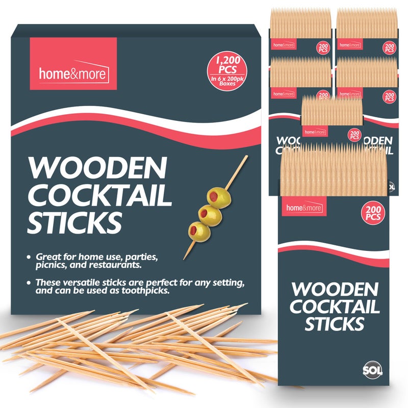 SOL 1200 Pack Wooden Cocktail Sticks  Perfect for Party Food Catering Home  Bars  SplinterFree Toothpicks in Handy Dispensers  Perfect for Parties and Picking Teeth 6 x 200pc Boxes