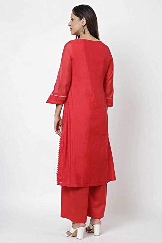 BIBA PolyWomen Cotton Yarndyed Straight Salwar Kurta Dupatta(Skd6848_Red_38) - Image 2