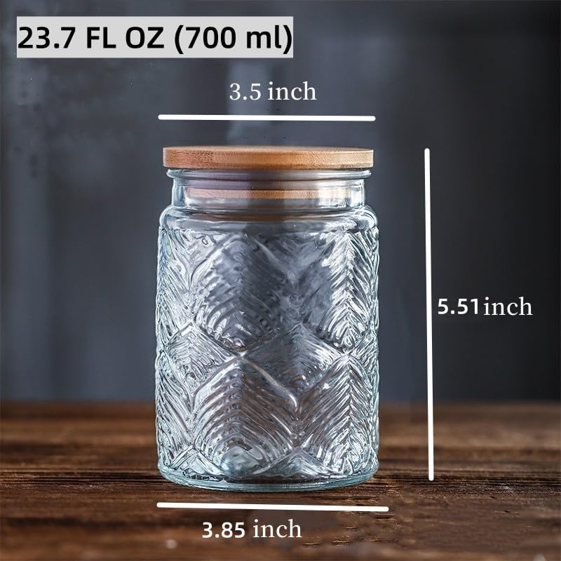 Prettidecor 2 Pack Glass Storage Jar with Bamboo Lid, 23.7 FL Oz Kitchen Glass Food Storage Containers for Candy, Coffee Tea Beans, Oats,Flour, Grains - Image 3