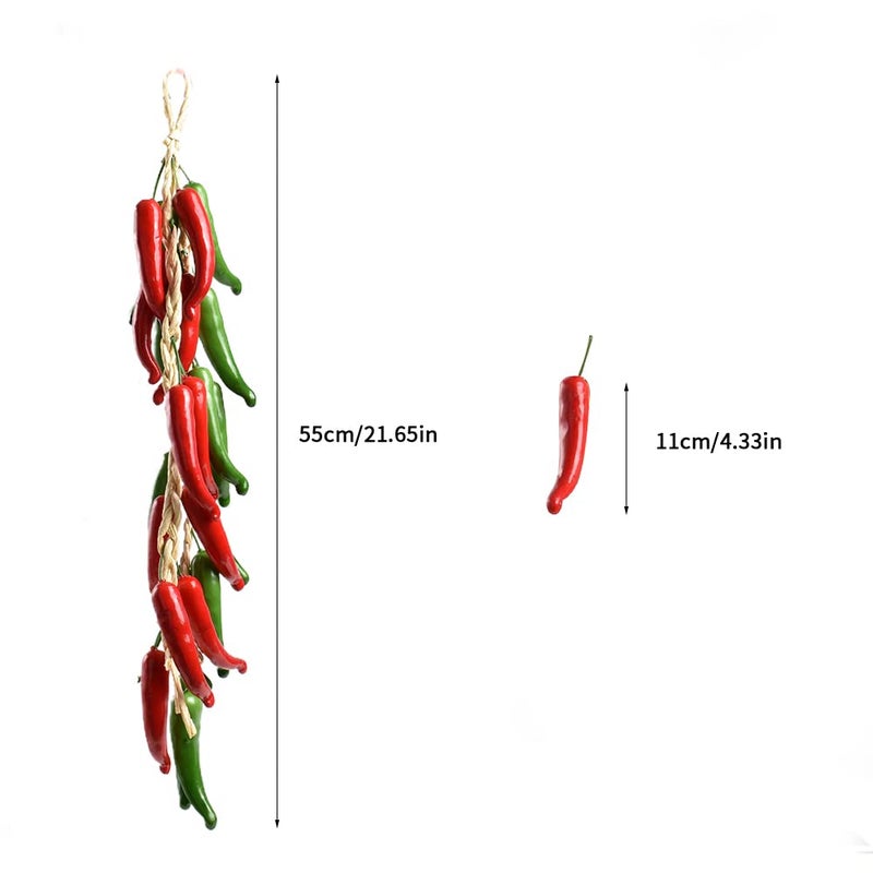 VIOCIWUO Artificial Hanging Pepper String 2 Sets  Simulation Lifelike Hot Chili Vegetable Fruit Garland Vine for Home Kitchen Farm Party Wall Decoration  Red&Green - Image 2