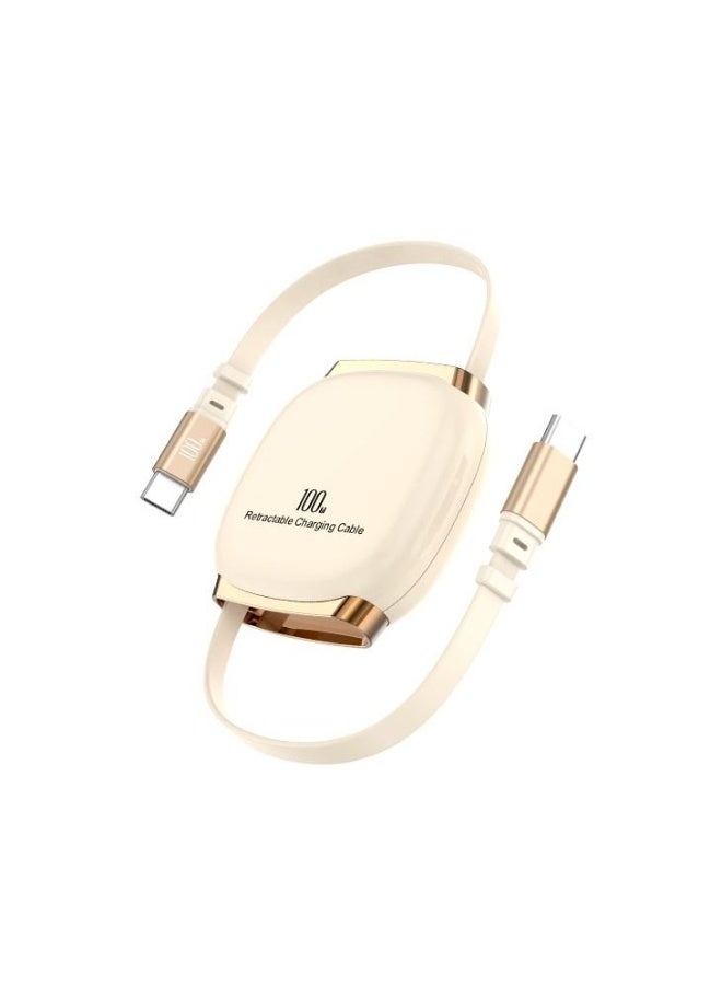 Rofee 506 C 100W 1 Meter Type C to Type C Cable,Retractable Portable Type C Fast Charging Cord Compatible with iPhone and Samsung Galaxy Series (Beige) - Image 5