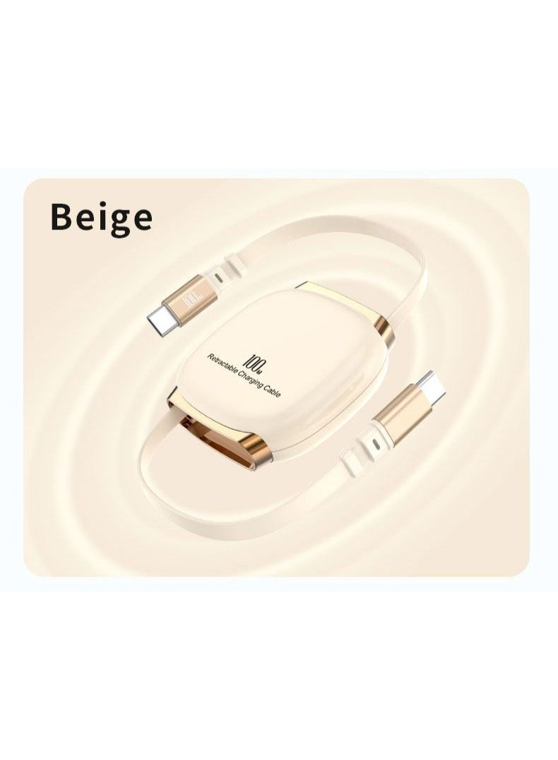 Rofee 506 C 100W 1 Meter Type C to Type C Cable,Retractable Portable Type C Fast Charging Cord Compatible with iPhone and Samsung Galaxy Series (Beige) - Image 4