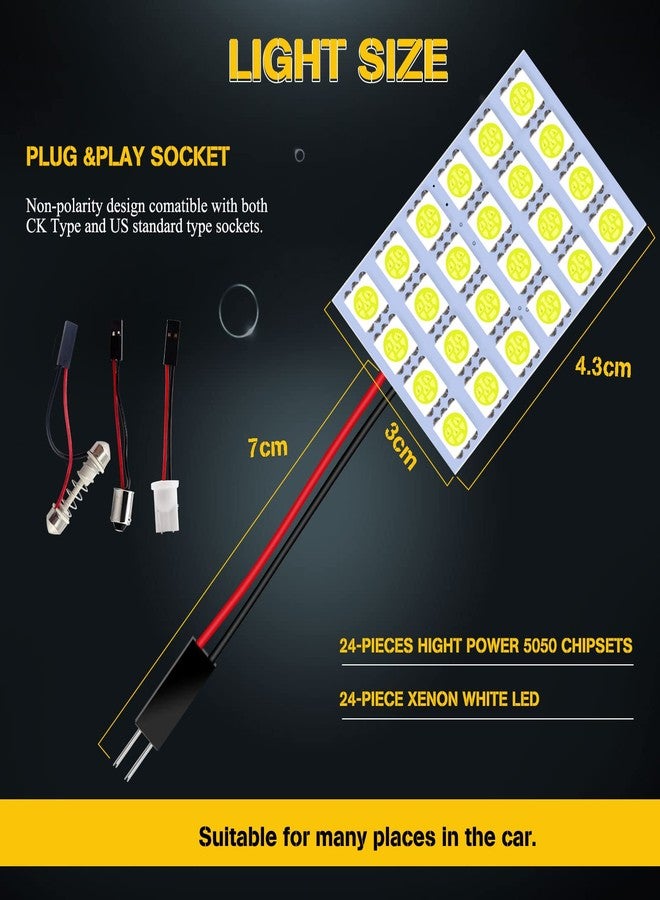 YM EBright 5050 24SMD DC 12V LED Panel Dome Light with T10/BA9S/Festoon Adapters - Pack of 5, White - Image 4