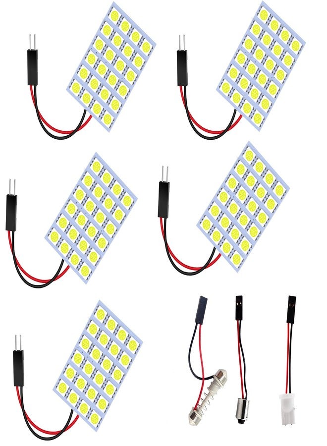 YM EBright 5050 24SMD DC 12V LED Panel Dome Light with T10/BA9S/Festoon Adapters - Pack of 5, White - Image 1
