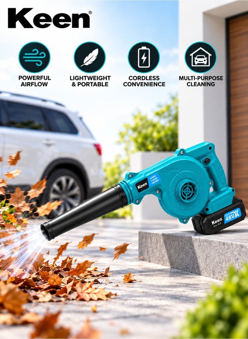 Keen 48V Cordless Electric Air Blower with 2 Battery Packs, Air Nozzle, Dust Collection Bag and Adapter, Portable Handheld Blower for Home, Car, Workshop, Furniture, Carpet and Outdoor Cleaning - Image 2
