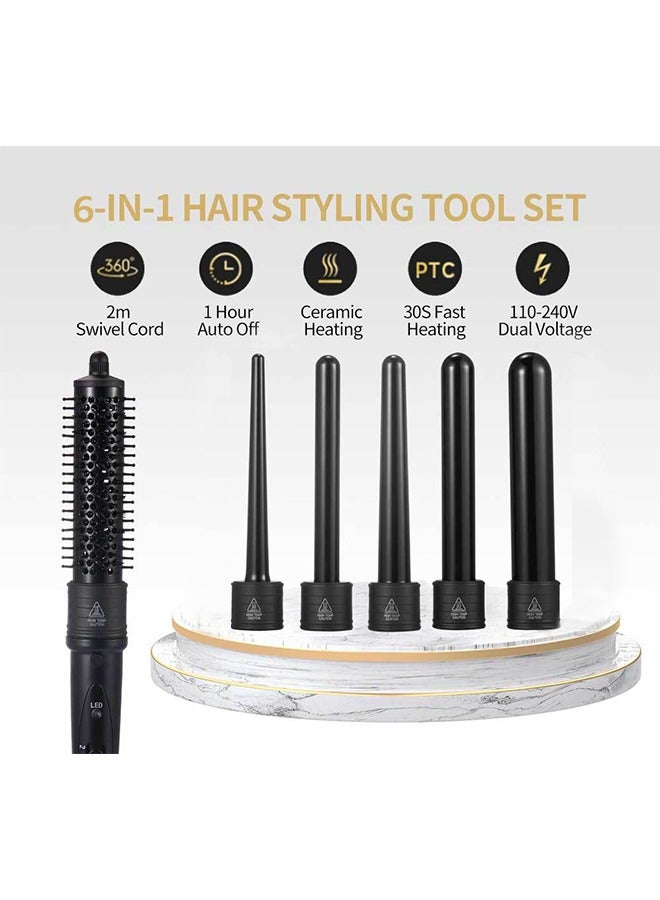 يولو 6 في 1 عصا حديدية مجعدة للشعر مع براميل خزفية قابلة للضبط وقفازات واقية من الحرارة - Image 3