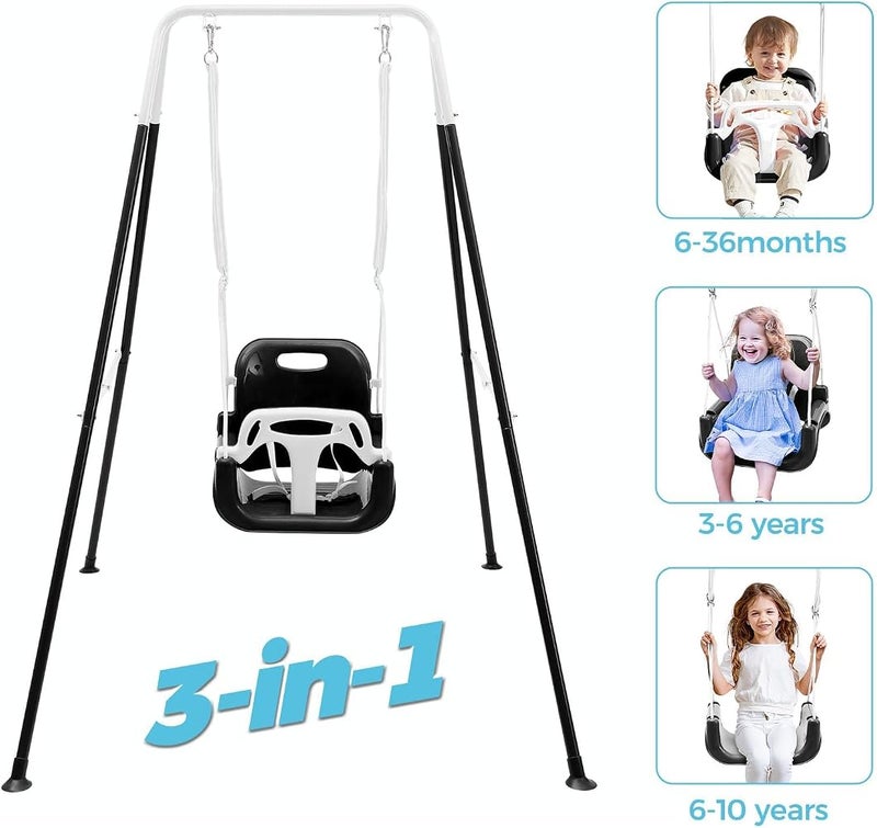 FUNLIO Children's swing with 4 sandbags, swing for children/baby, very robust in the garden park, outdoor/indoor, folding metal stand and instructions (English language not guaranteed) - Image 2