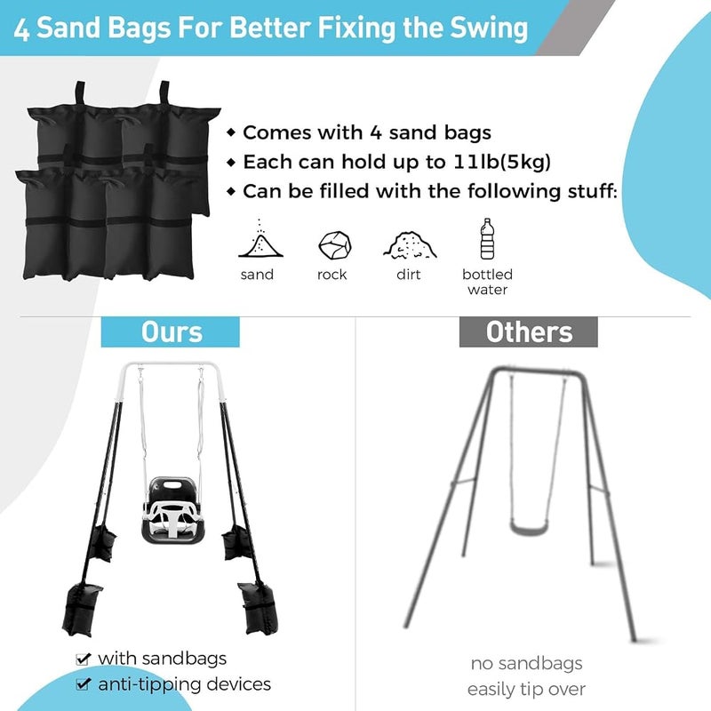 FUNLIO Children's swing with 4 sandbags, swing for children/baby, very robust in the garden park, outdoor/indoor, folding metal stand and instructions (English language not guaranteed) - Image 4