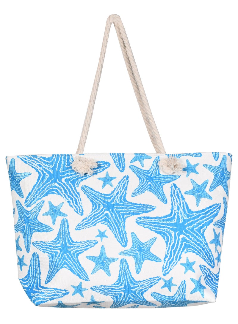 Stylish beach bag with a linen lining and a hemp rope handle, large capacity, water resistant  - Image 1