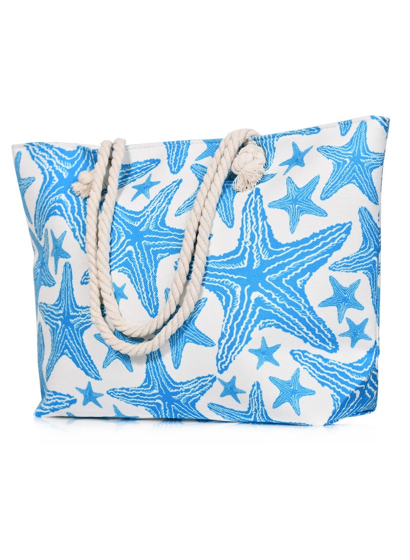 Stylish beach bag with a linen lining and a hemp rope handle, large capacity, water resistant  - Image 3