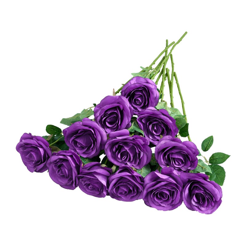 Helera 12Pcs Purple Roses Artificial Flowers Fake Roses Silk Flowers Real Touch Rose with Long Stems for Wedding Home Office Baby Shower Party Centerpieces Decorations