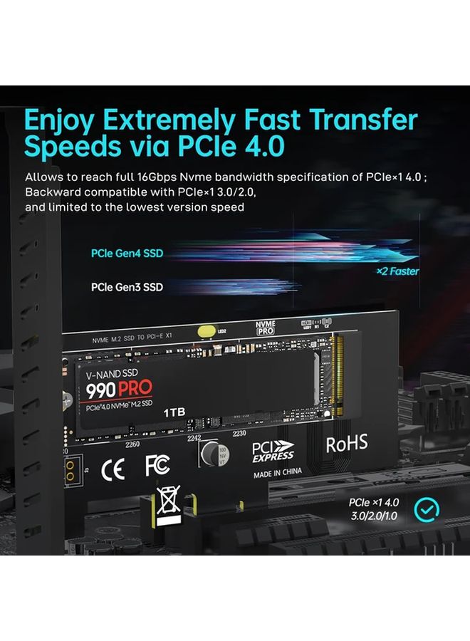 M2 NVMe SSD To PCIe 4.0 X1 Adapter Card 2280 SSD PCIE X1 Expansion Card For Desktop PC PCI Express Gen4 16Gbps Full Speed - Image 4