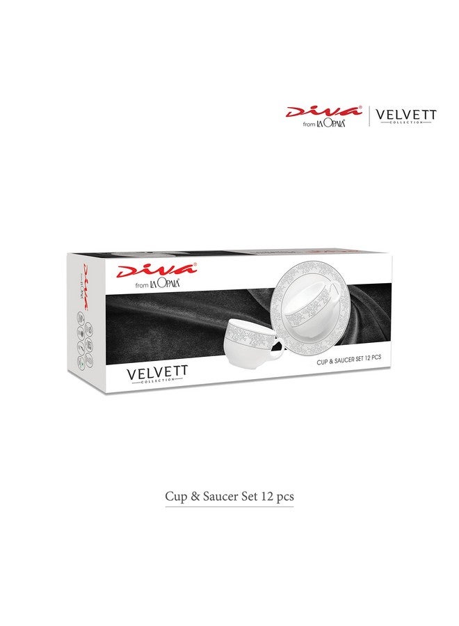 La Opala Diva, Velvett Collection Opal Glass Crockery | Cup & Saucer, Set of 12 | Aria White, 160 ml | for Tea & Coffee | Microwave Safe | 100% Vegetarian | Extra Strong | Super Light | Super White - Image 4