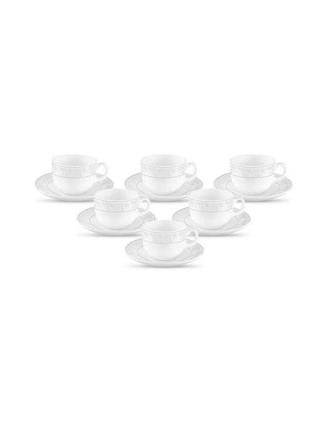 La Opala Diva, Velvett Collection Opal Glass Crockery | Cup & Saucer, Set of 12 | Aria White, 160 ml | for Tea & Coffee | Microwave Safe | 100% Vegetarian | Extra Strong | Super Light | Super White - Image 1
