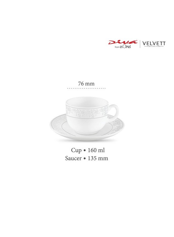 La Opala Diva, Velvett Collection Opal Glass Crockery | Cup & Saucer, Set of 12 | Aria White, 160 ml | for Tea & Coffee | Microwave Safe | 100% Vegetarian | Extra Strong | Super Light | Super White - Image 2
