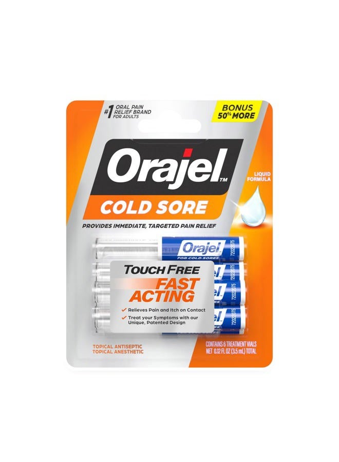 Orajel Touch Free Cold Sore Treatment .12oz, Liquid Formula, Provides Immediate & Targeted Pain Relief, Bonus Size, 6 Applicators.  - Image 1