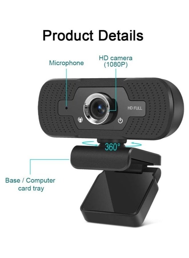 1080P Webcam with Microphone, 30 FPS Full HD Web Camera, 2 Mics Streaming Webcam, 360°Rotation Angle 110°View USB Camera for Calls/Conference/Laptop/Computer - Image 2