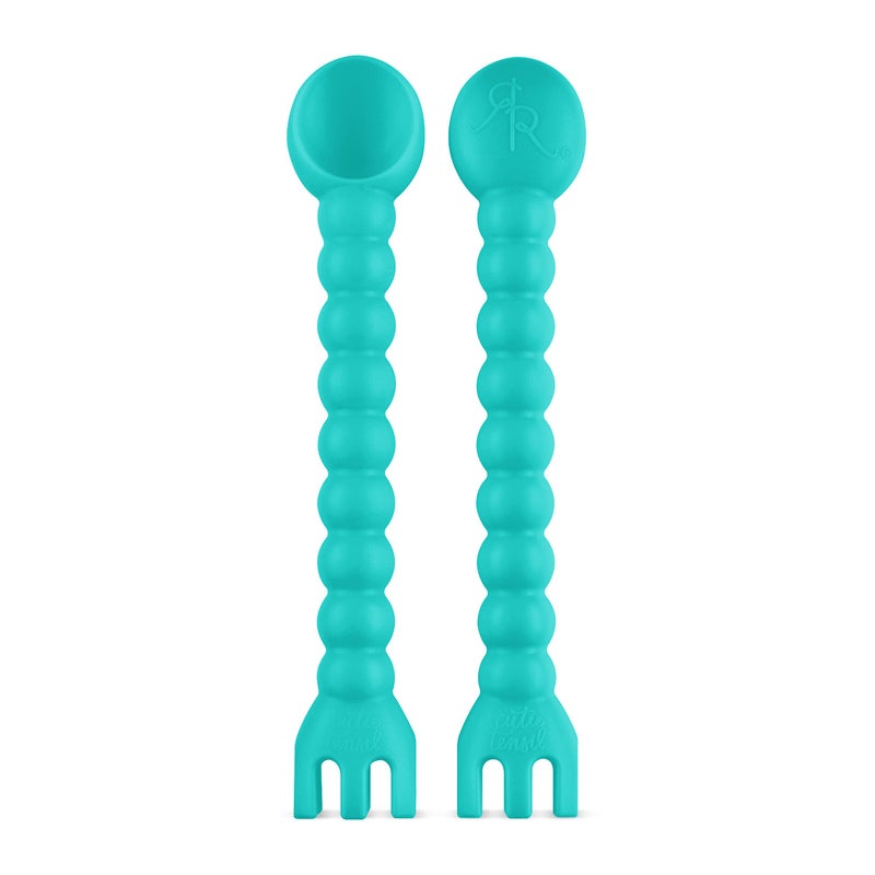 Ryan & Rose Cutie Tensils Baby Spoon And Fork [2 Pack] (Turquoise) - Image 1