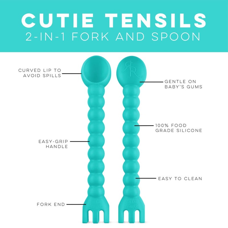 Ryan & Rose Cutie Tensils Baby Spoon And Fork [2 Pack] (Turquoise) - Image 2