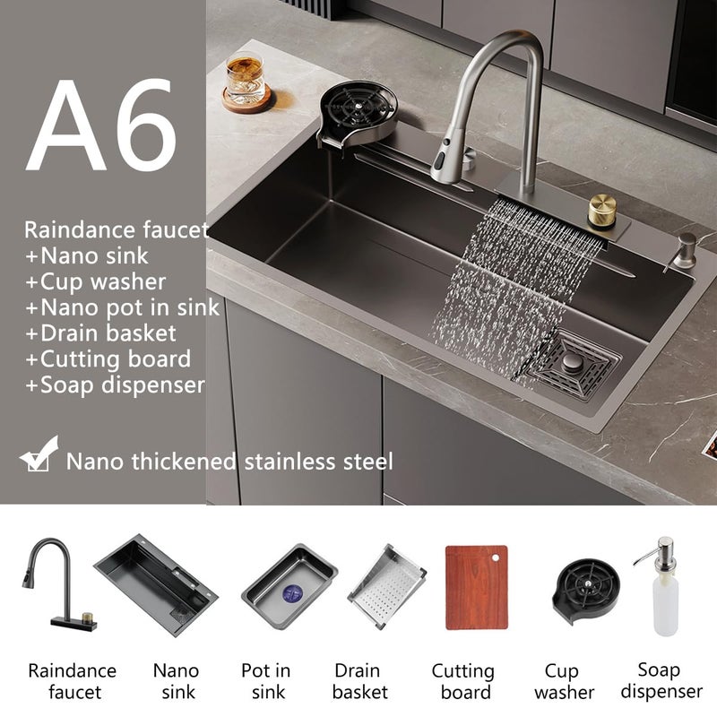 10X Black Nano kitchen sink 30 18 9 Stainless Steel single bowl Above counter or Under mount - Image 5
