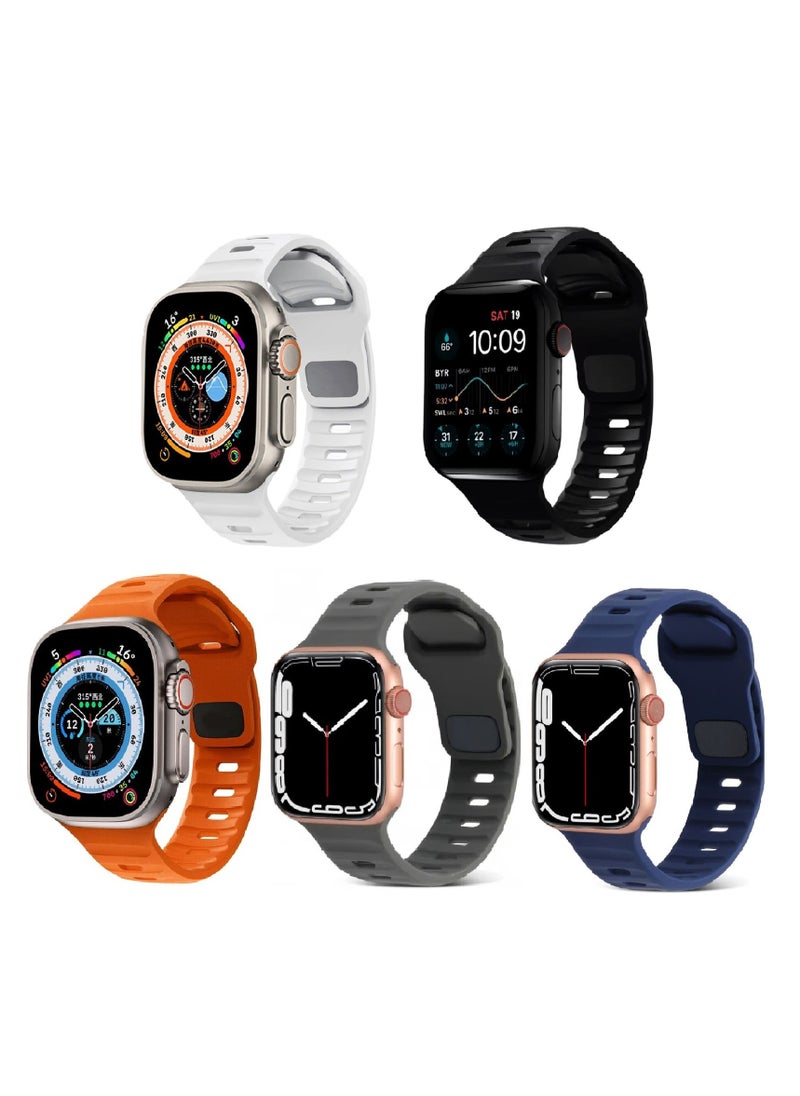 Aikanbo 5 Pieces for Apple Watch Ultra Watch Straps, Compatible with iWatch Series, Sports Silicone Straps, Black/White/Blue/Orange/Dark Gray  - Image 1