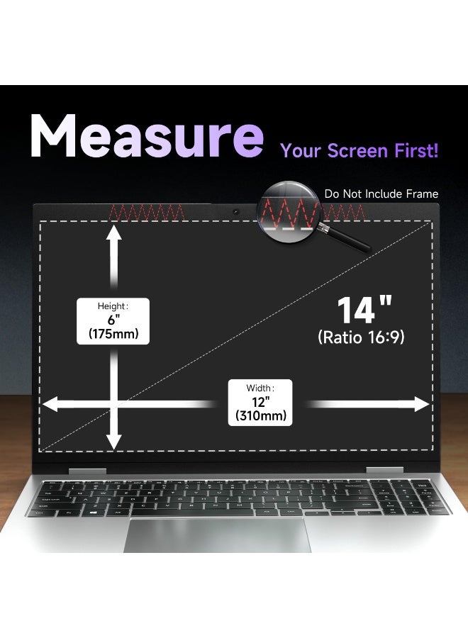 شاشة خصوصية للابتوب مقاس 14 إنش، بنسبة عرض إلى ارتفاع 16:9، فلتر مغناطيسي مضاد للوهج، متوافقة مع أجهزة HP / Dell / Acer / Lenovo - Image 2