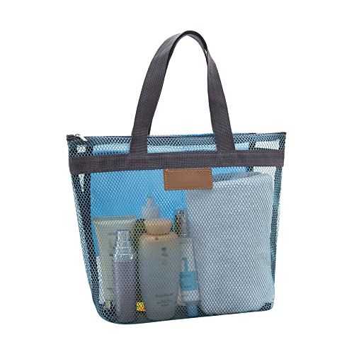 Pebipoo Mesh Shower Caddy Bag, Quick Dry Portable Tote Bag with Zipper and Inner Pocket, Lightweight Bath Organizer for College Dorm Bathroom, Swimming, Gym, Beach, Travel (Blue) - Image 1