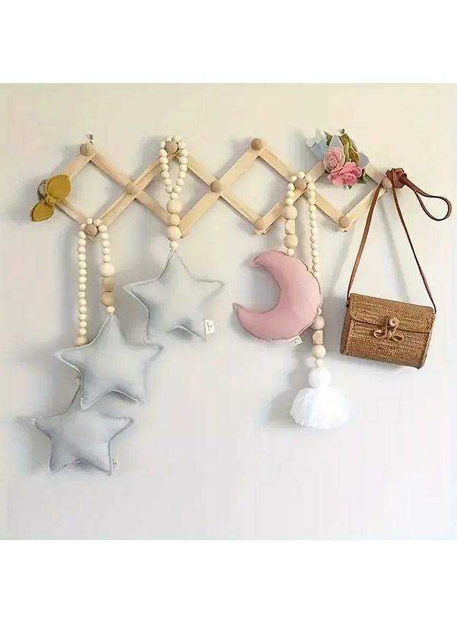 Bohemian Wall Hanger With Star Moon Design Wooden Multi Hook Coat Rack Mushroom Head Hook - Image 2